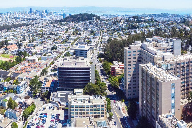 aerial view of Parnassus campus looking east
